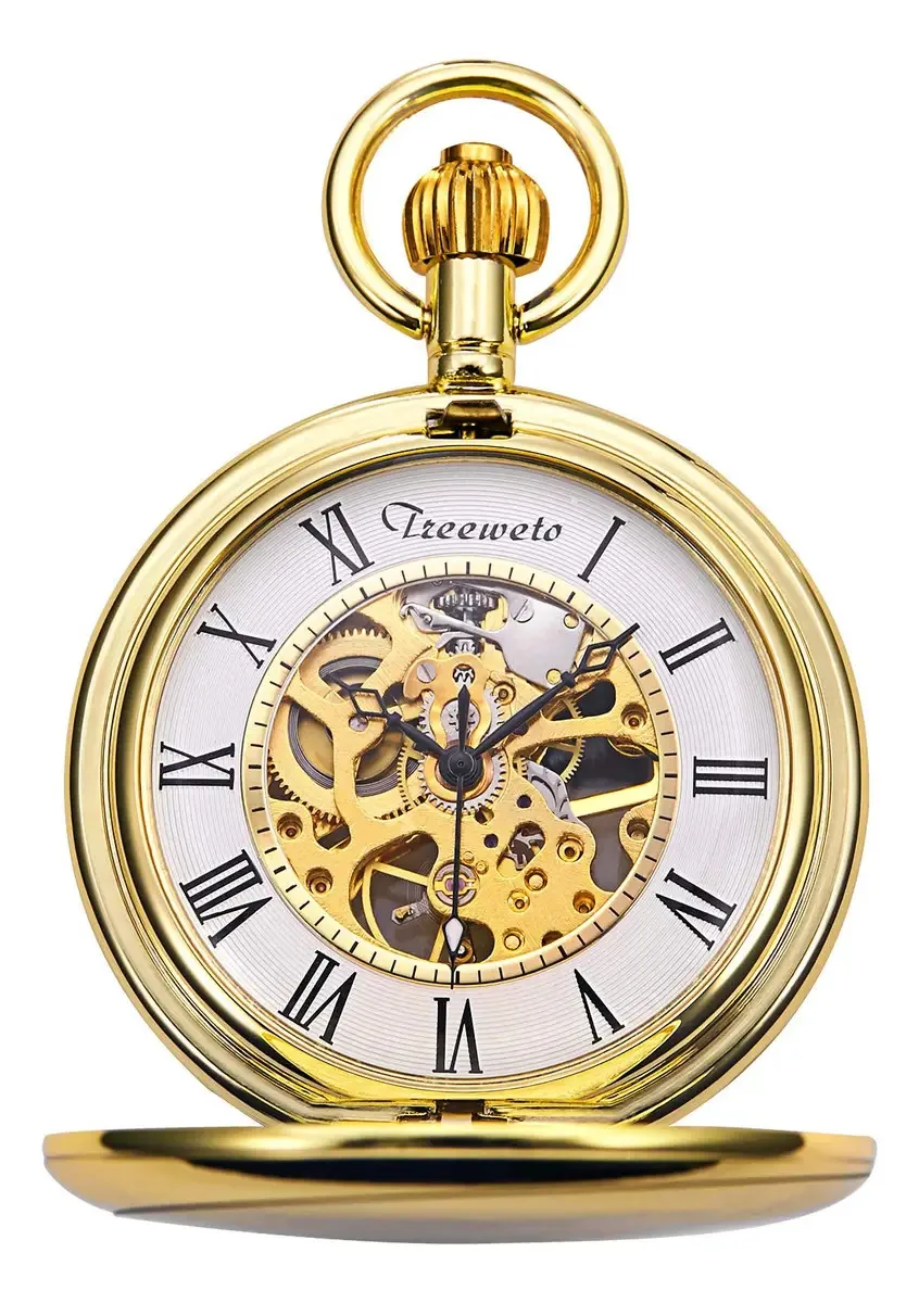 Relógio de bolso mecânico com design de dragão dourado