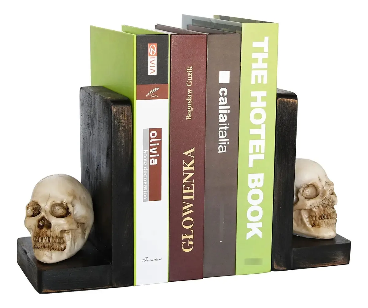 Suportes de livros decorativos de caveira de Halloween resistentes para
