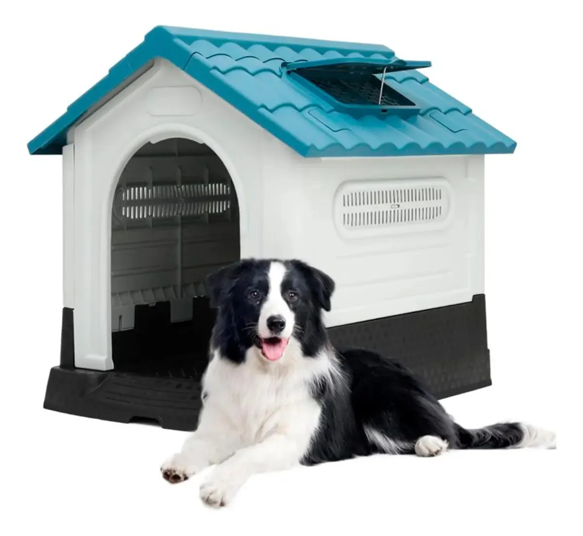 Casa de cachorro de plástico de raça grande 105x88x99 cm, cor azul