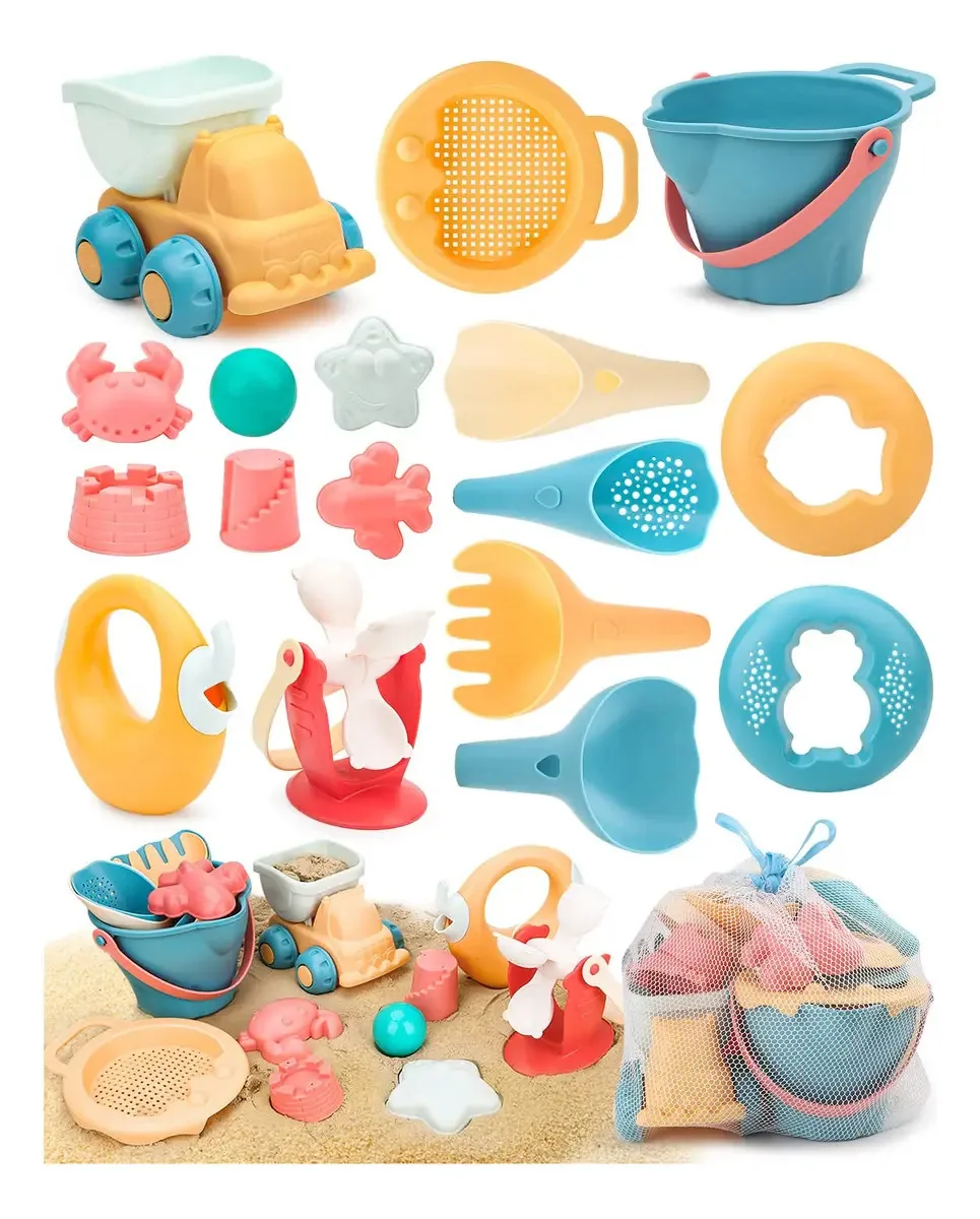 Conjunto de Brinquedos de Praia para Crianças, 16 Moldes de Areia, Roda d'Água e Balde, Jogos de Praia ao Ar Livre, Brinquedos de Caixa de Areia com Bolsa de Malha