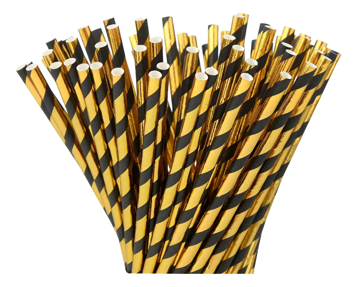 Canudos de papel Alink Black Gold, pacote com 100 canudos, cor preta