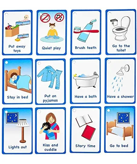 My Bedtime - Cartões de Rotina 12 Unidades, Para Auxílio Visual, Ed, Atraso na Fala, Não Verbais Para Crianças E Adultos Com Autismo Ou Necessidades Especiais