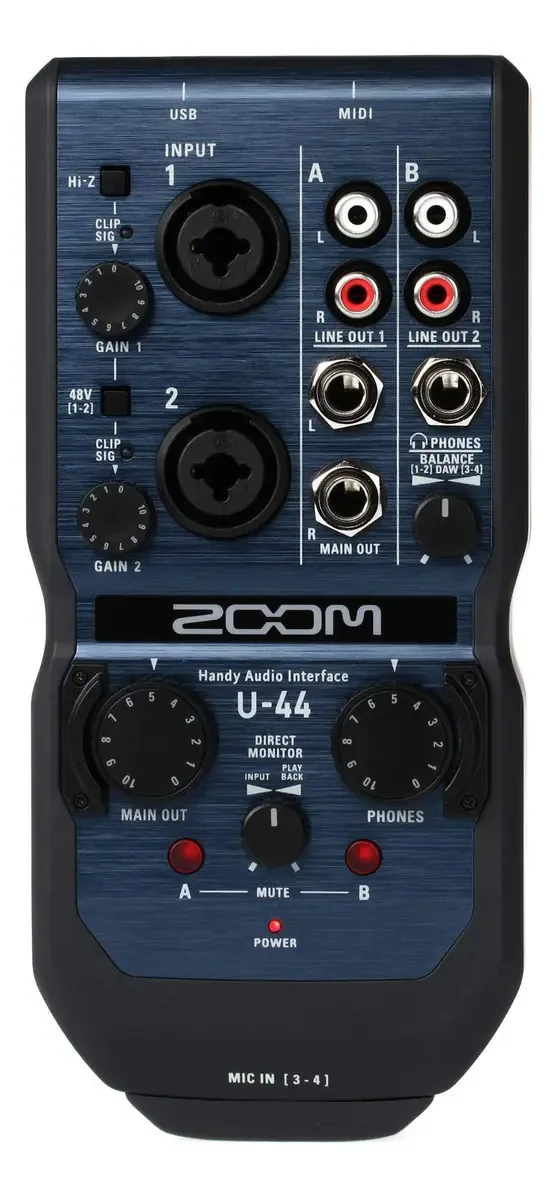 Interface de áudio prática de zoom U-44, interface de áudio EUA