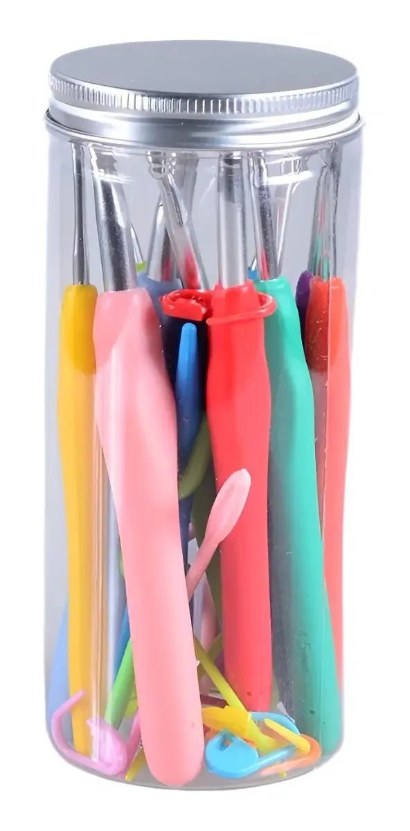 Kit Agulhas De Crochê Luxo-18 Agulhas + 10 Marcadores Ponto