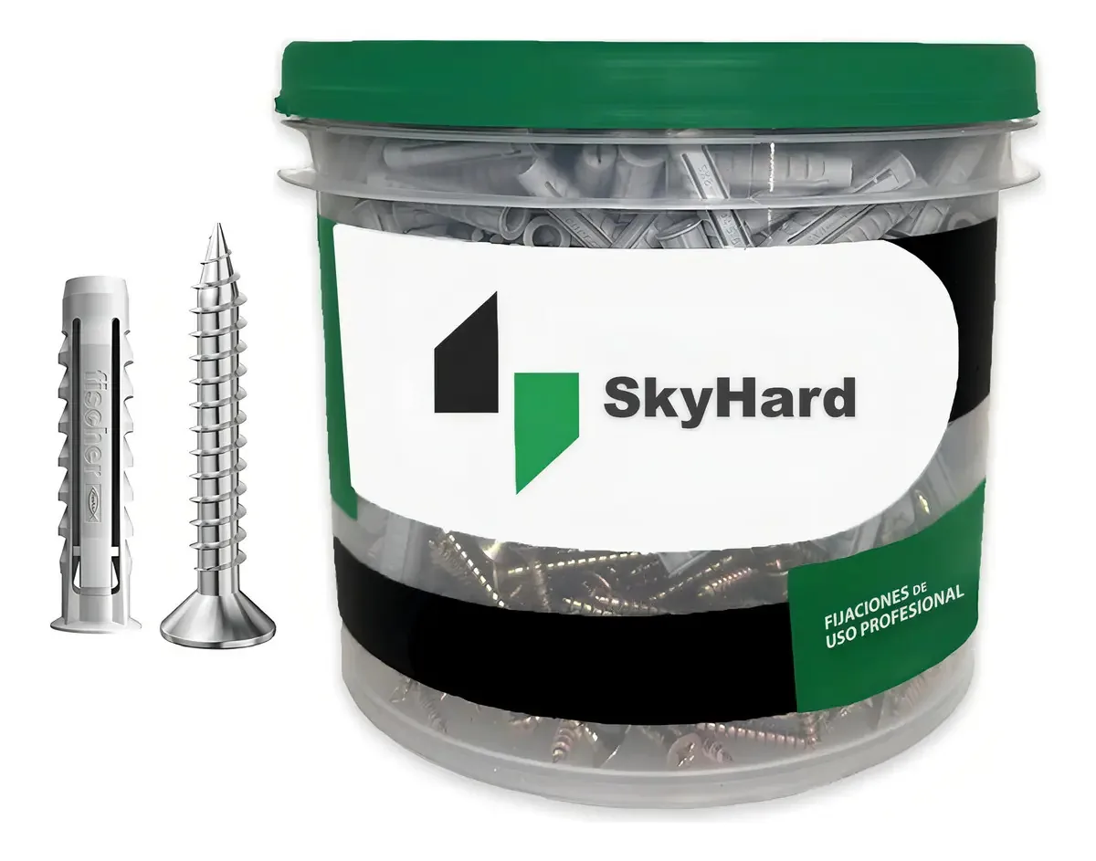 Fischer Sx6 Tarugo para tijolo oco e parafuso de fixação, fixações de 4x35 mm para uso profissional, caçamba Skyhard por 1000 unidades