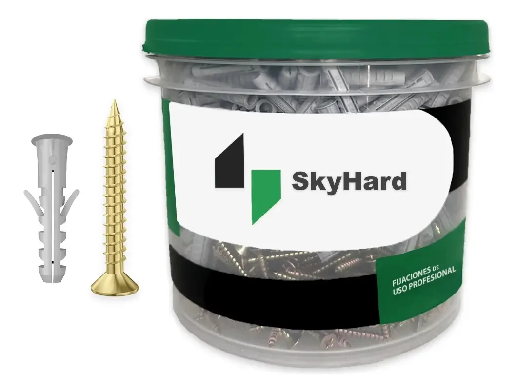 Cavilha Py No. 8 com tampa e parafuso de fixação, fixações de 5x45 mm para uso profissional, caçamba Skyhard para 500 unidades