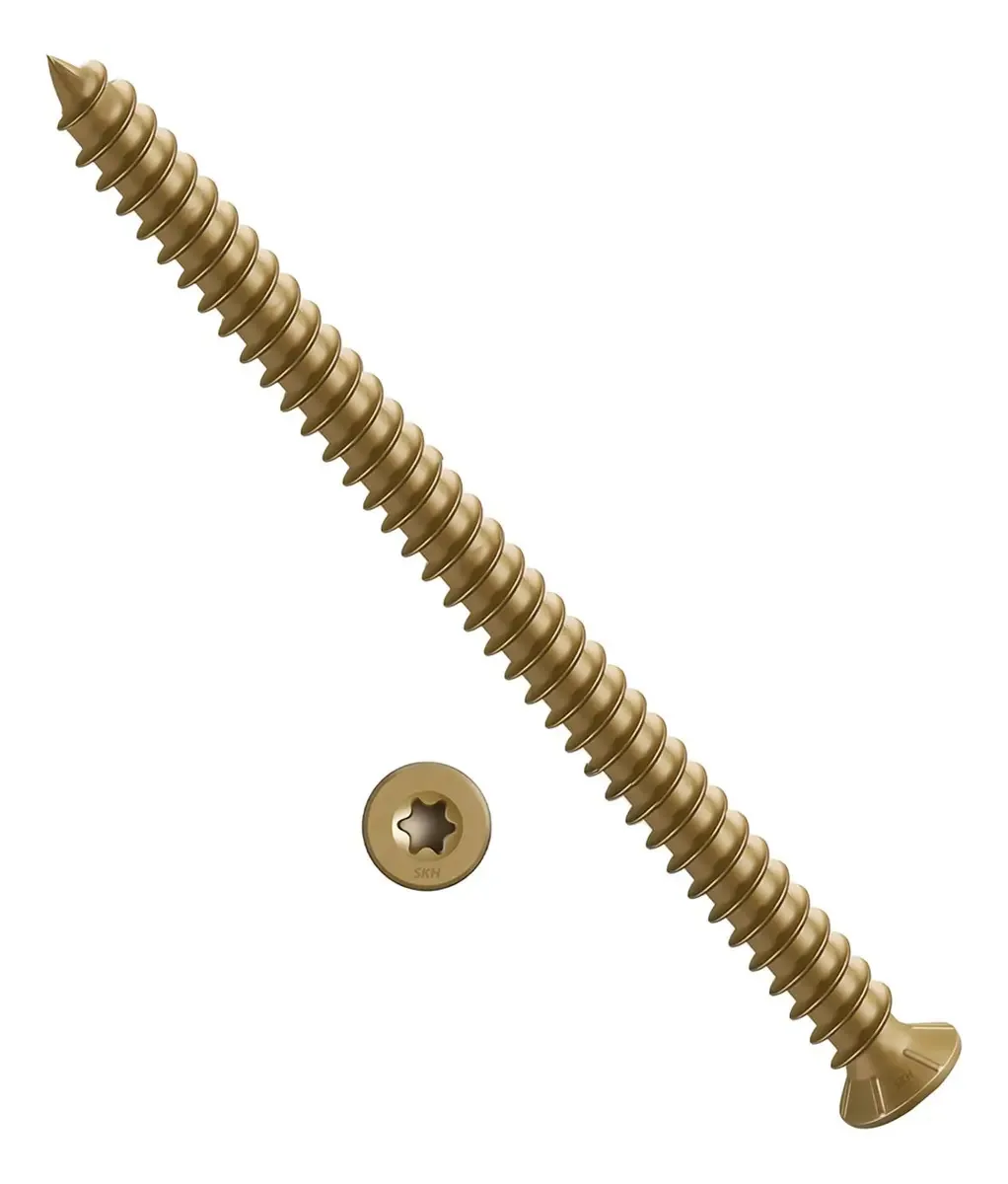 Parafuso Torx dourado Skyhard T30 de 7,5 x 102 mm para concreto | Aberturas ideais de PVC, alumínio, alvenaria e concreto | Caixa para 100 unidades