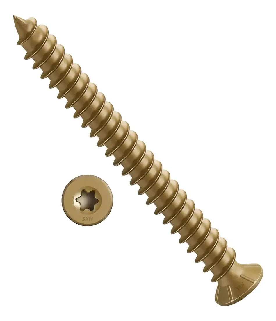 Parafuso Torx Skyhard Golden para concreto T30 7,5x72mm Aberturas ideais de PVC, alvenaria de alumínio e caixa de concreto por 100 unidades