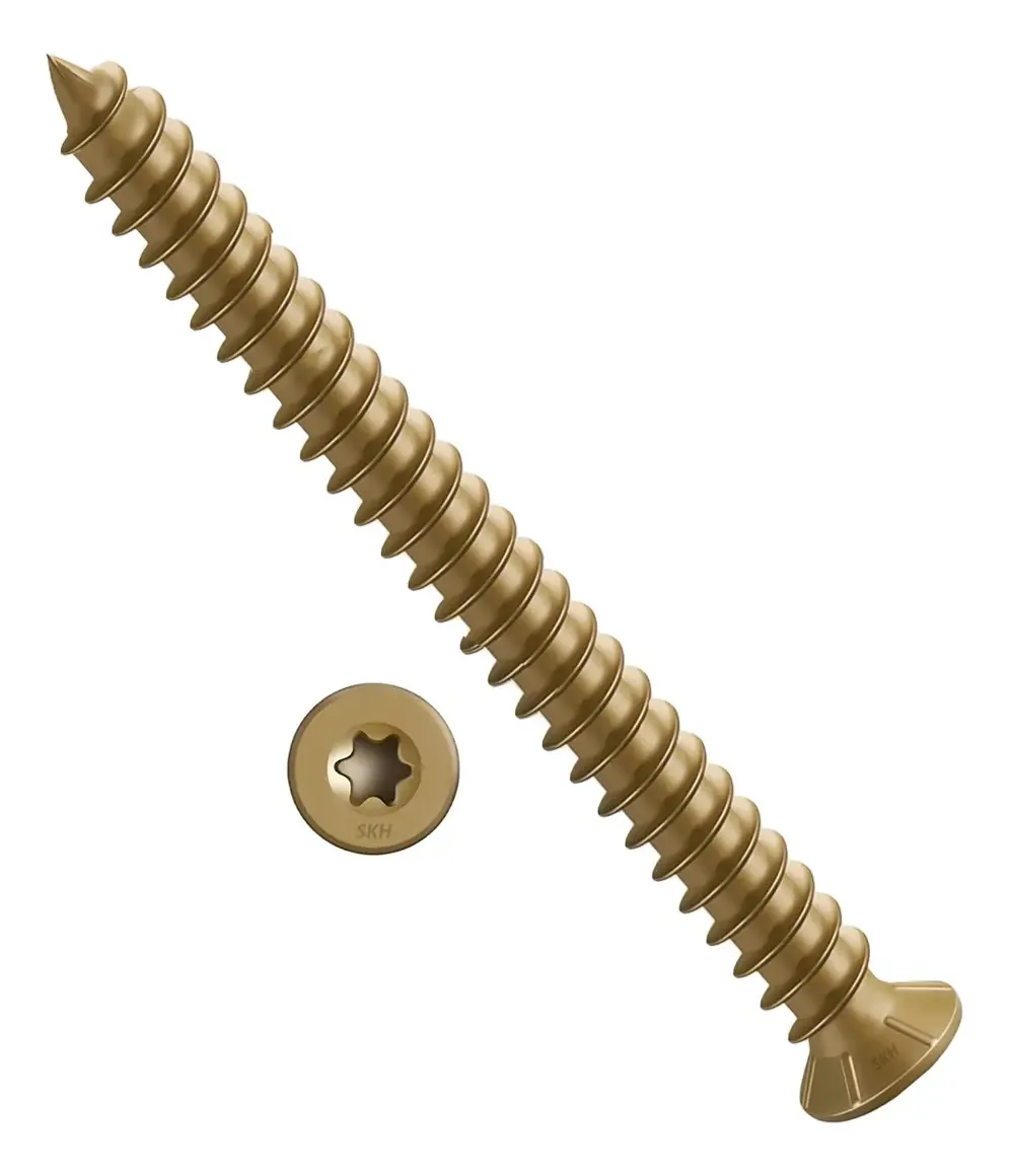 Parafuso Torx Skyhard Golden para concreto T30 7,5x82 mm Aberturas ideais de PVC, alvenaria de alumínio e caixa de concreto por 100 unidades