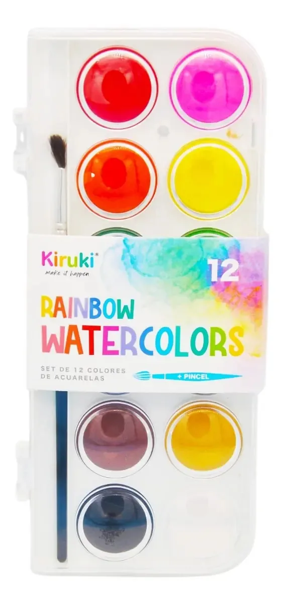 Estojo Kiruki Rainbow Watercolors X12 cores em tons pastéis variados