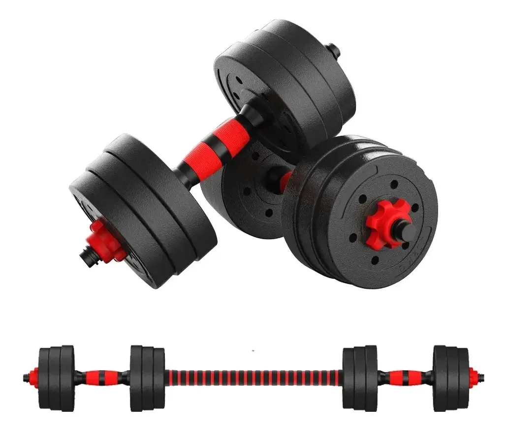 Kit de halteres e barras + Discos de PVC Dakota de 20 kg com tampa de rosca, cor preta