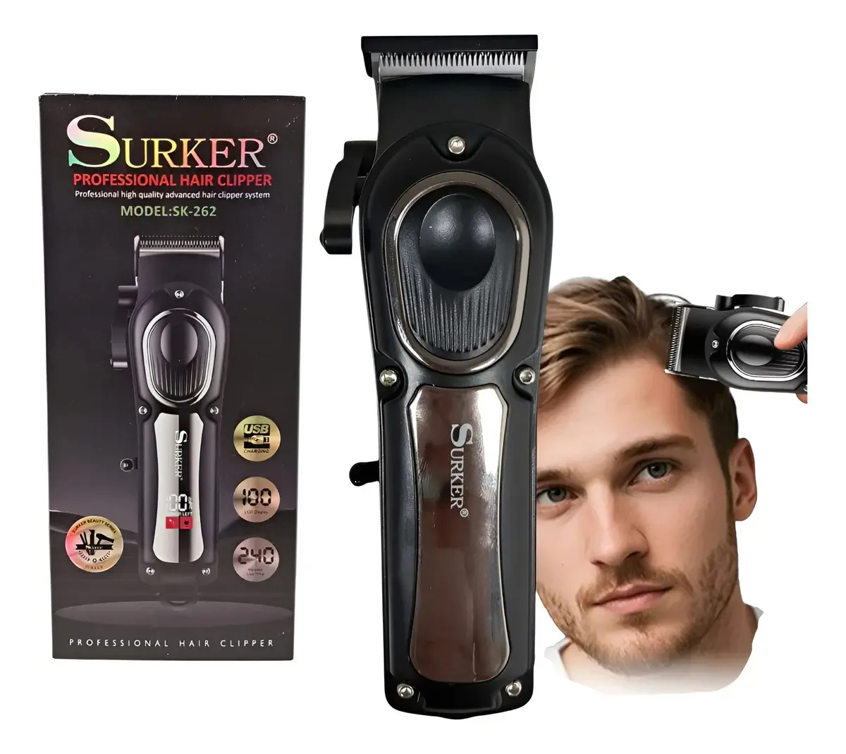 Máquina de cortar cabelo elétrica profissional Máquina de cortar cabelo cor preta