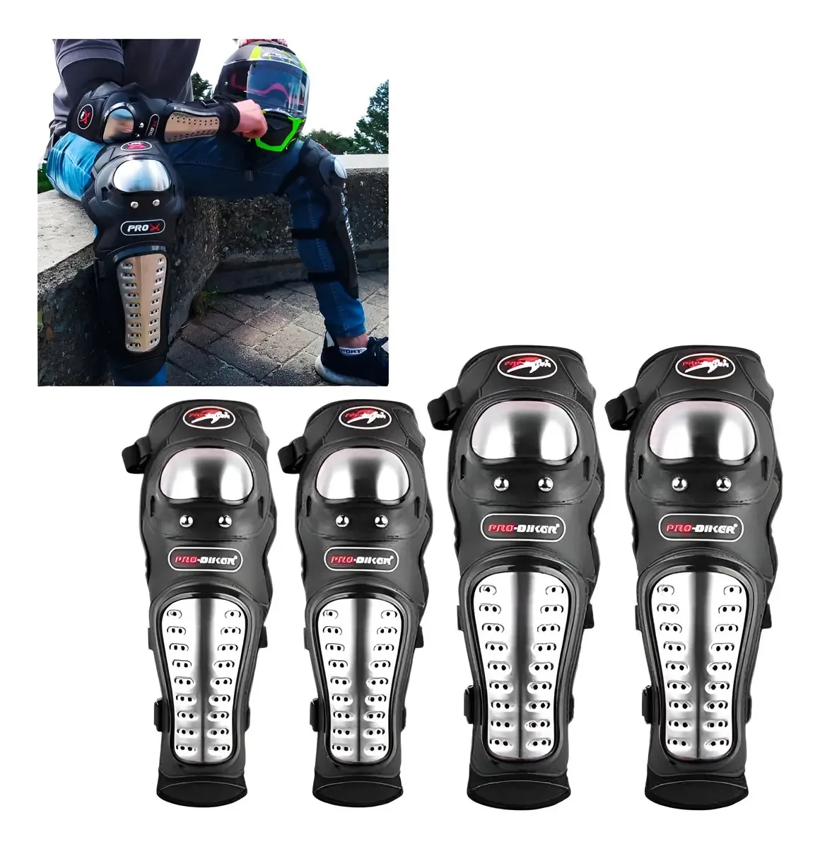 Kit de proteção de joelho articulado Cross Pro X+cotoveleiras cor preta tamanho U