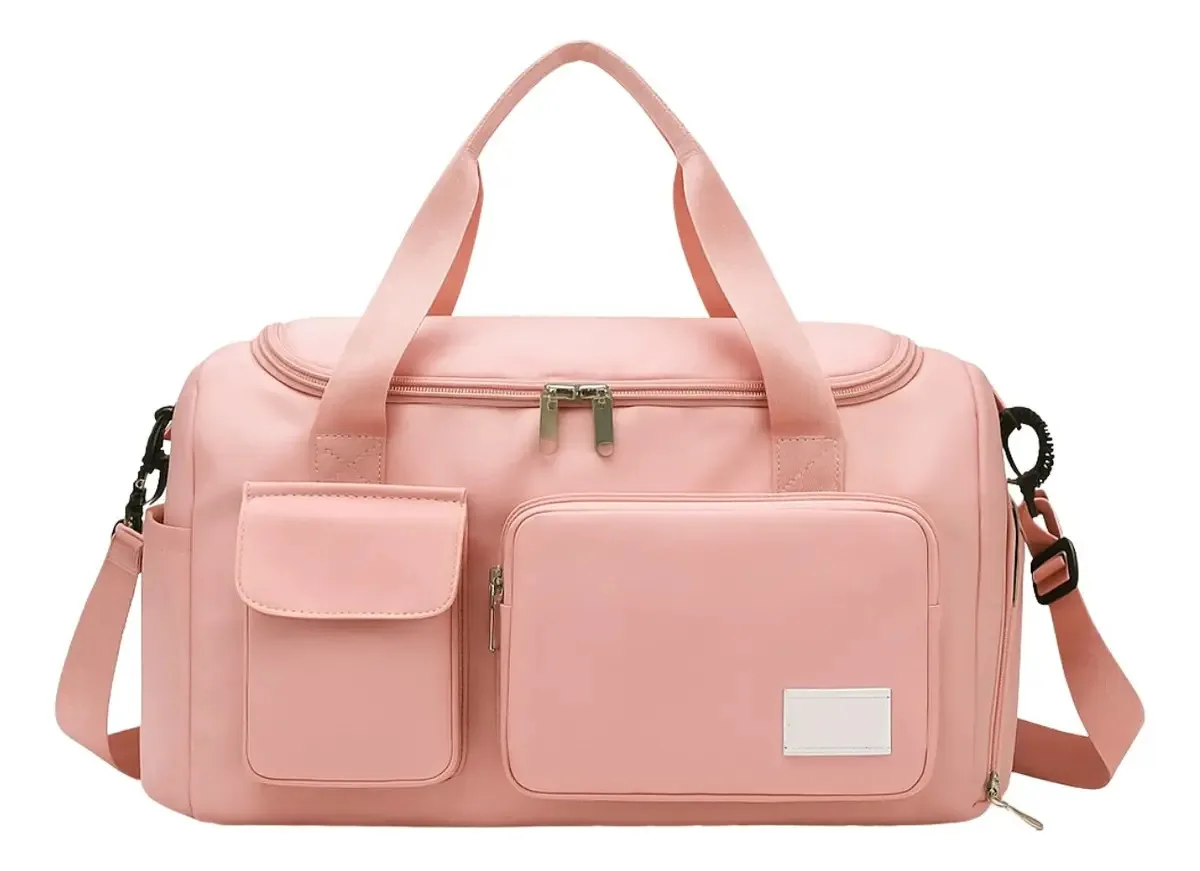 Bolsa de viagem esportiva feminina de tecido grande, bolsa de viagem e esportes rosa