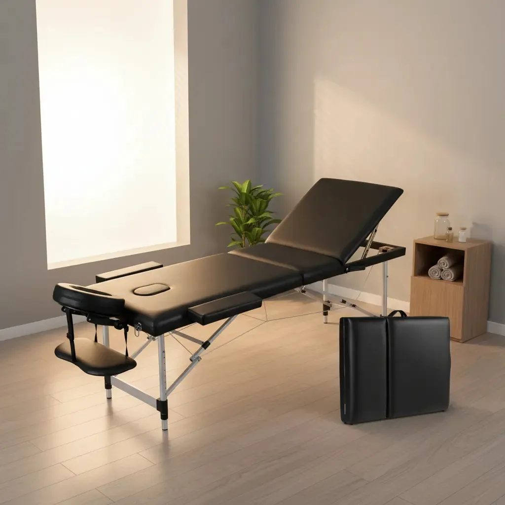 Mesa de massagem dobrável, profissional, ajustável em altura, Spa, preta