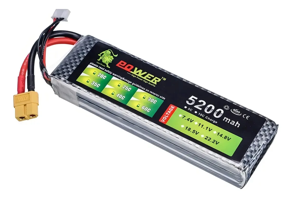 Bateria Li-Po 11.1V 3S 5200mAh 50C Plug XT60 para Drones e RC