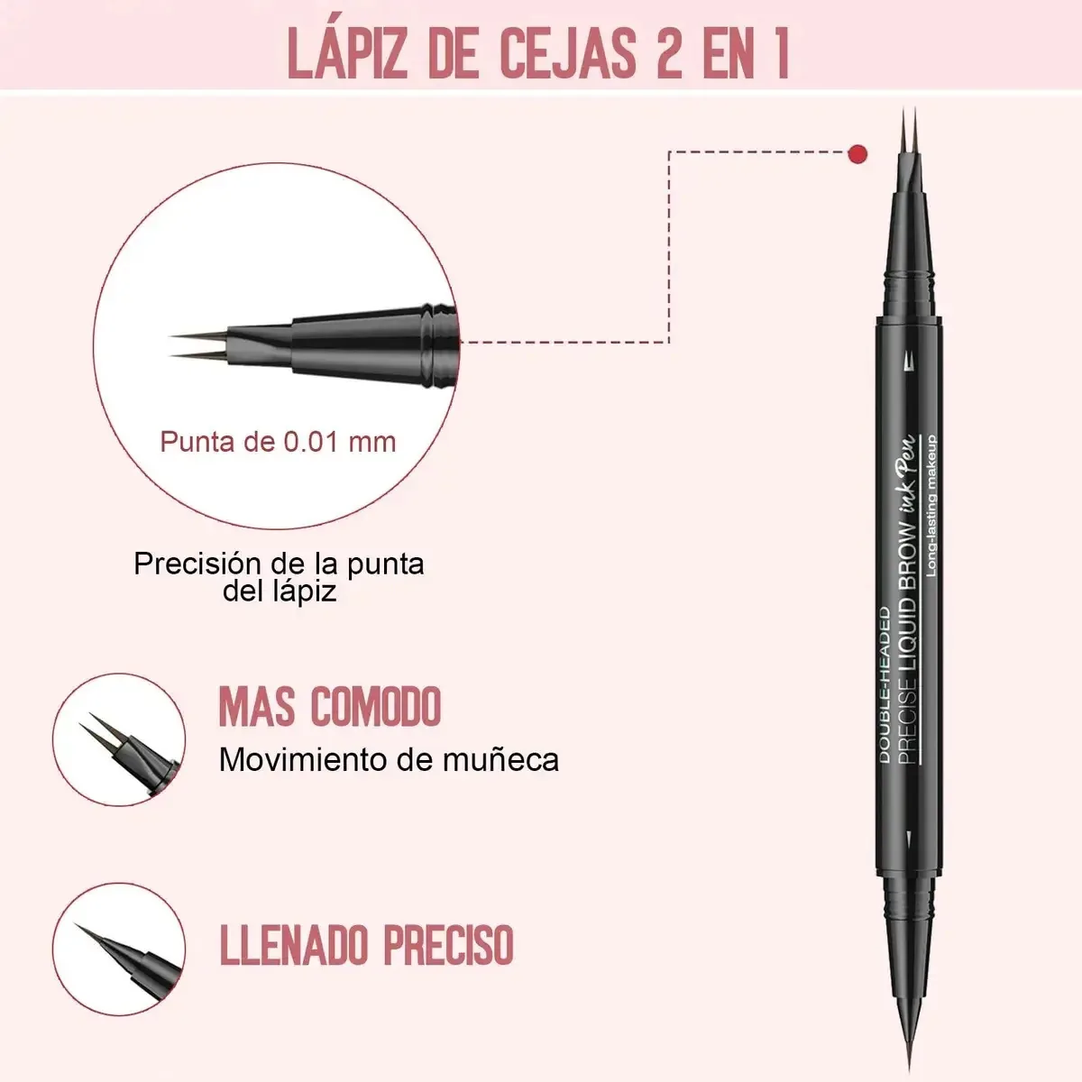 Delineador de sobrancelhas impermeável 2 em 1 com 2 pontas e pincel