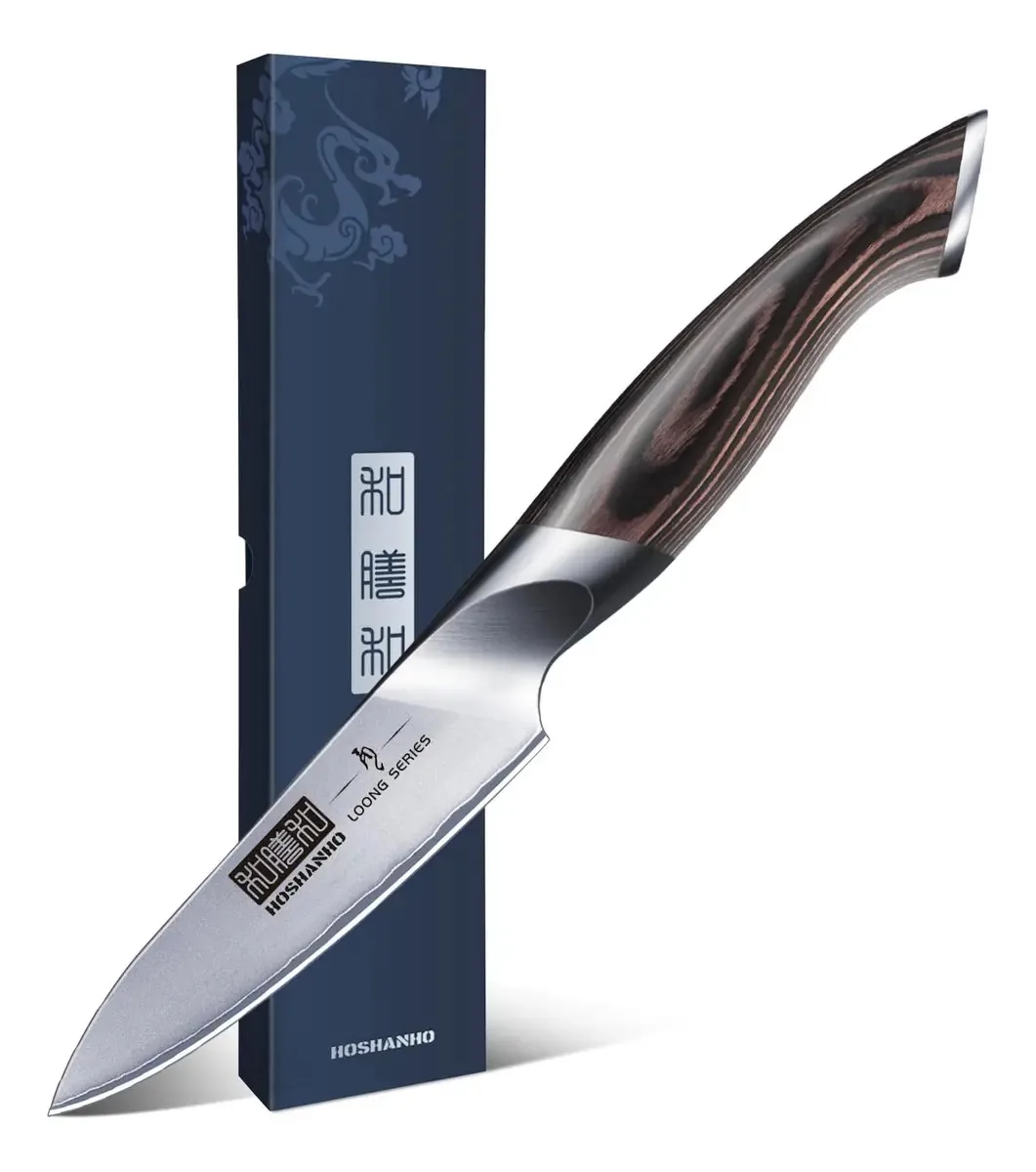 Faca de descascar japonesa de aço inoxidável de 9,5 cm feita de manga