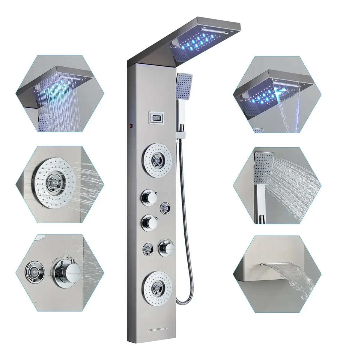 Sistema de torre de painel de chuveiro LED de aço inoxidável NeierThodore 99D-LFT8029