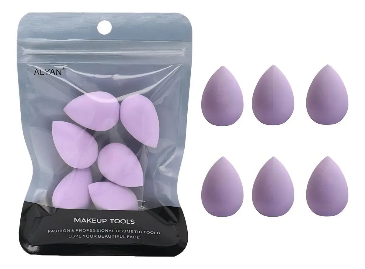 Conjunto de 6 mini esponjas de maquiagem roxas para maquiagem