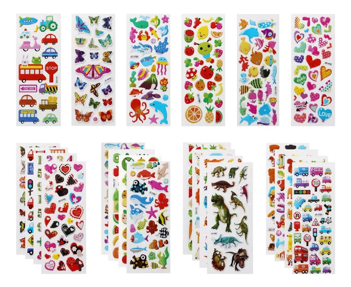 Adesivos para crianças, mais de 500 adesivos 3D, adesivos infantis de 22 folhas, uma variedade de adesivos para fazer álbuns de recortes gratificantes, incluindo animais, peixes, dinossauros,...