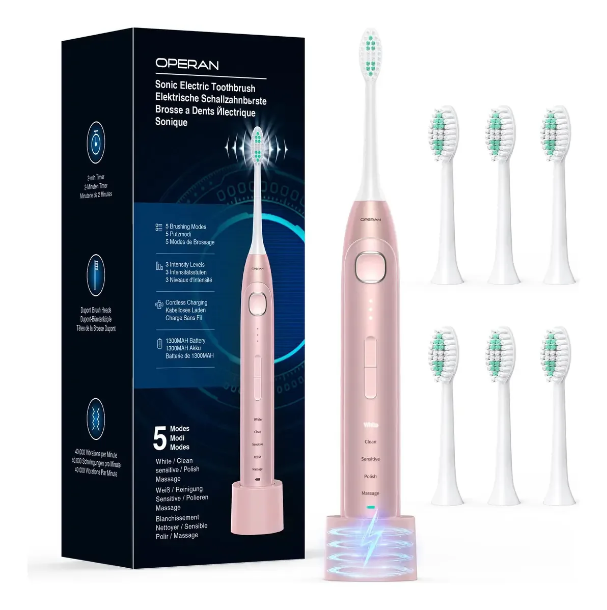 Escova de dentes elétrica Operan Sonic B0bxl57ycb rosa pálido -