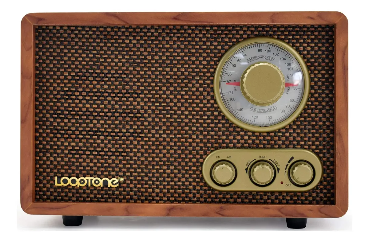 Alto-falante Bluetooth Looptone Am Fm Retro Radio, madeira marrom