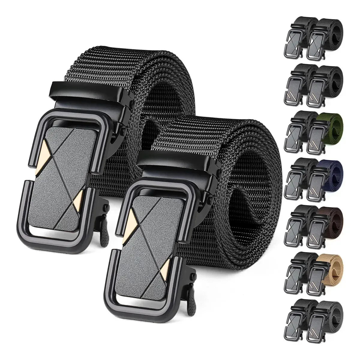 Cintos táticos militares ajustáveis masculinos de nylon, 2 peças, cor: preto, quadrado/preto, quadrado, tamanho único