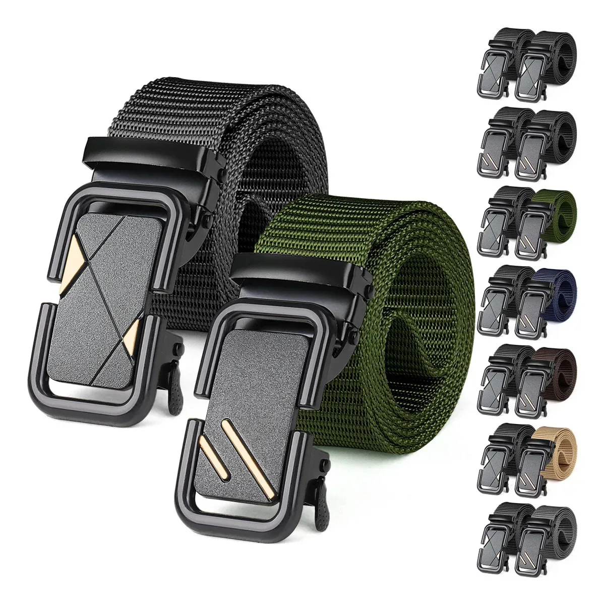 Cintos táticos militares ajustáveis masculinos de nylon, 2 peças, cor: preto, quadrado/verde escuro, linha tamanho único