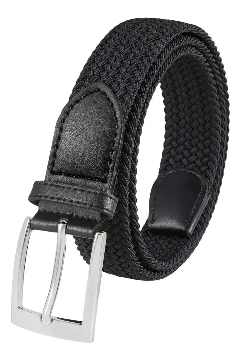 Cintos de golfe femininos, ajustáveis, casuais, elásticos, cor prateada+preto, tamanho 100