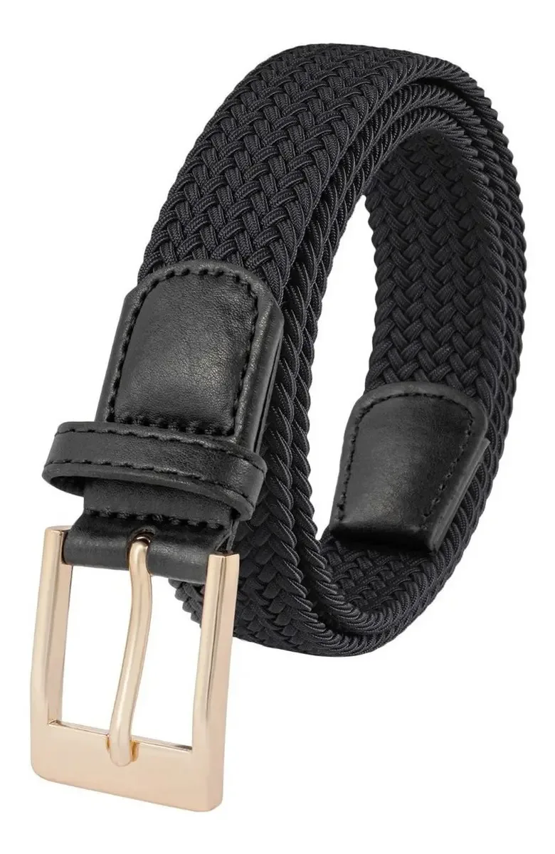 Cintos de golfe femininos, ajustáveis, casuais, elásticos, cor dourado+preto, tamanho 100