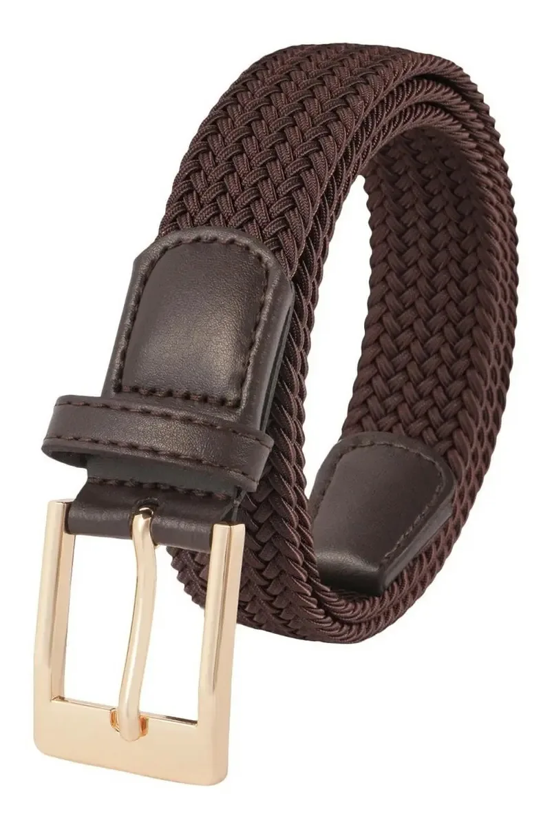Cintos de golfe femininos, ajustáveis, casuais, elásticos, cor dourada+café, tamanho 100