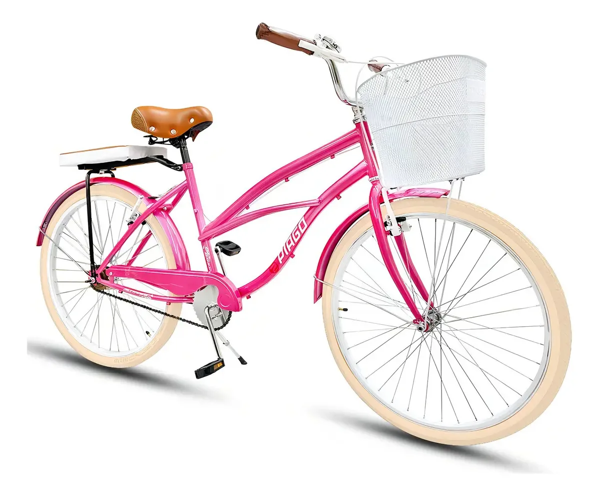 Bicicleta R26 Urban Cruisier com cesta e painéis, cor rosa intenso
