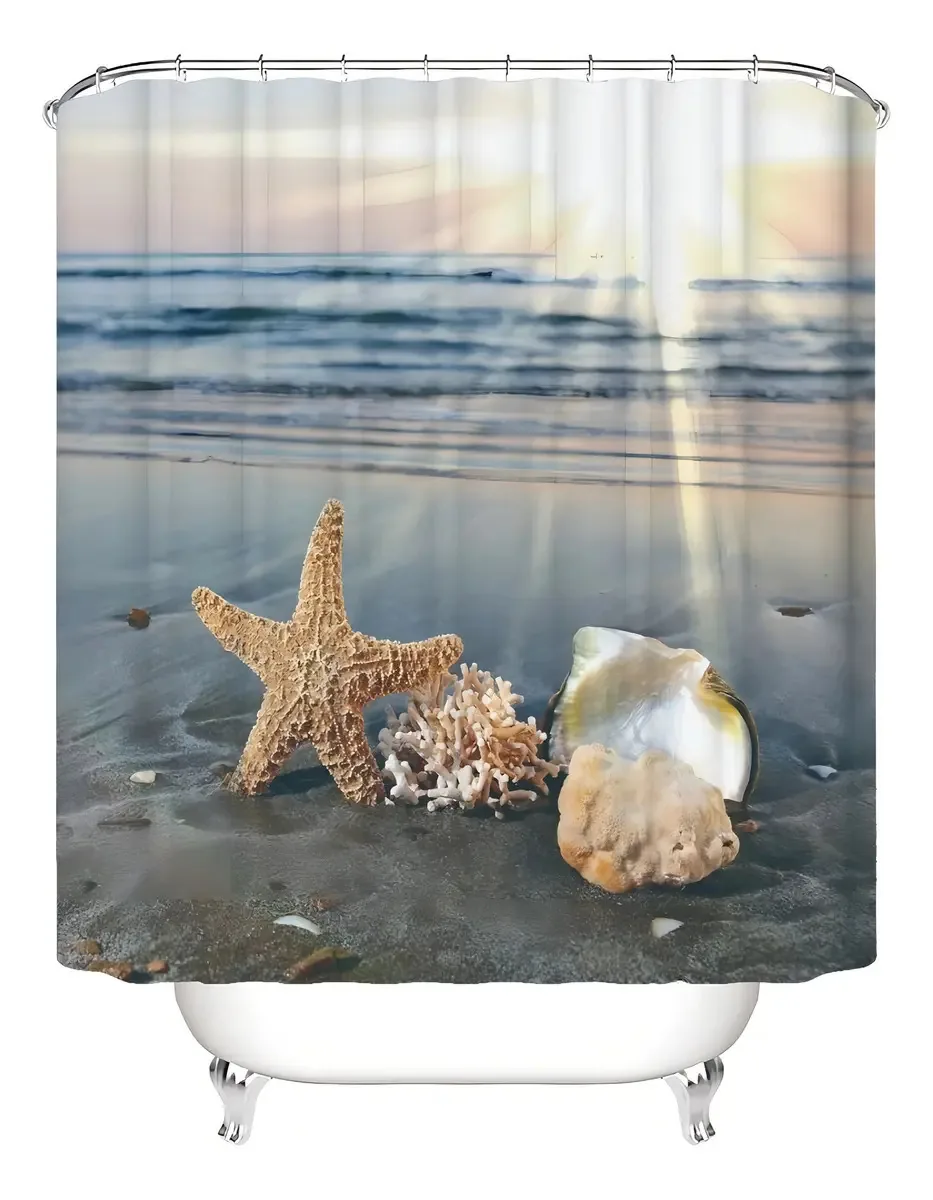 Cortina de banho do Mar Mediterrâneo, impermeável antimofo 180x180 Ocean Shell's Morning