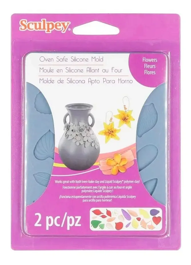 A argila de cozimento de silicone Sculpey molda flores