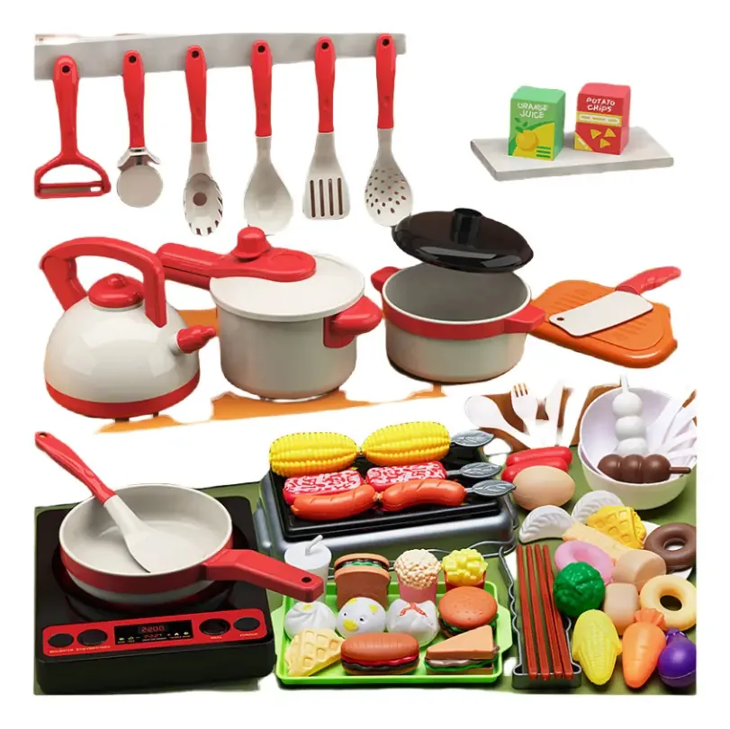 Conjunto completo de 73 brinquedos de cozinha para crianças, cor vermelha