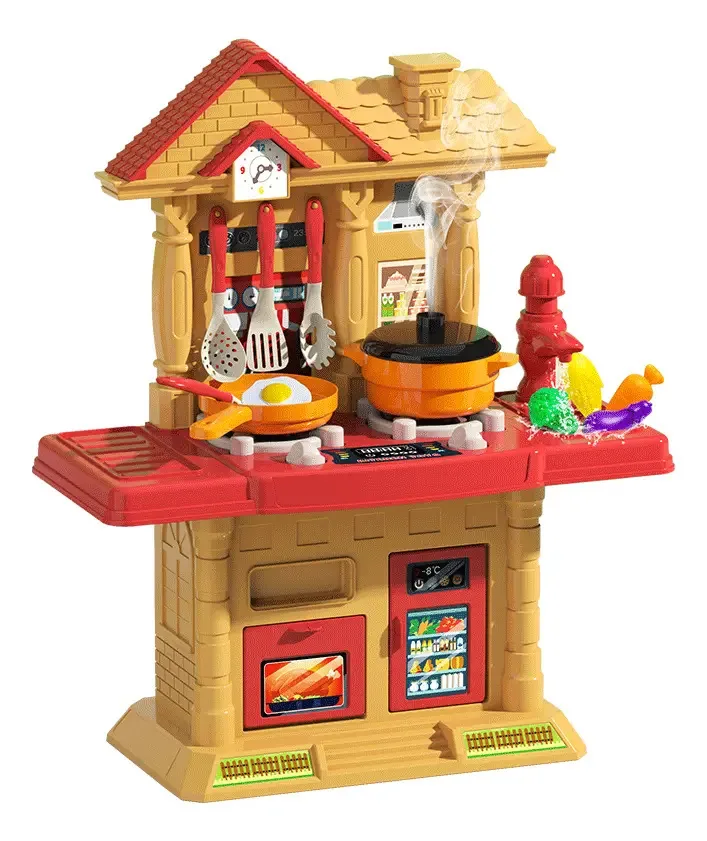 Mesa de jantar para brinquedos de cozinha 45 cm, 31 conjuntos, cor vermelha