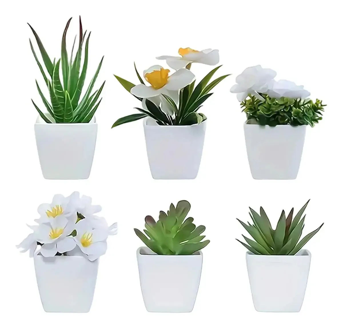 Luckilym, 6 vasos, plantas artificiais, decoração de argila, bonsai, cor verde, flores, planta artificial