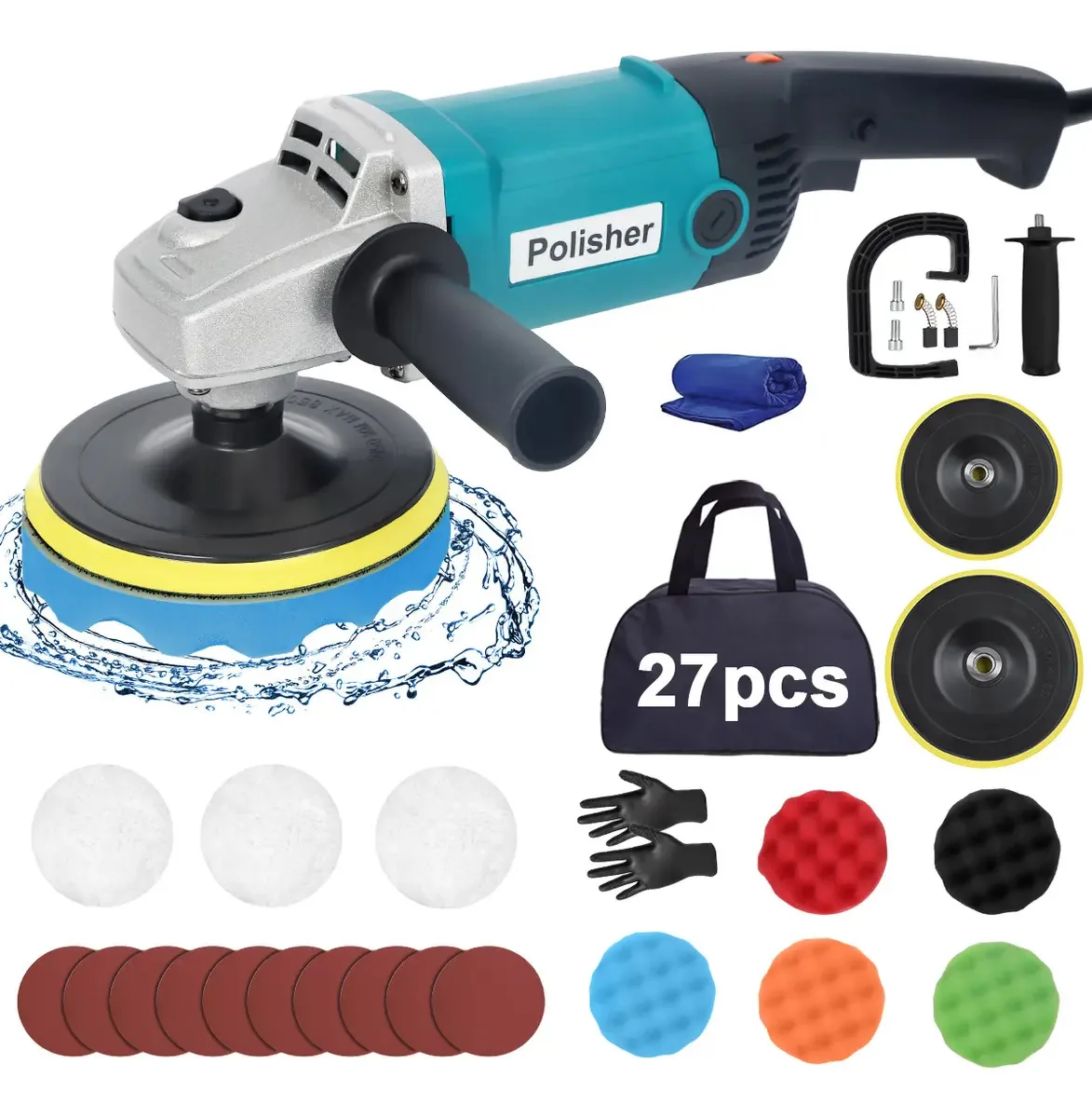 Polidor orbital ajustável de 6 velocidades Himicar Car Polisher Conjunto de polidor orbital de 1350 W 27 unidades adequado para polir carros, lixar madeira, encerar, polir metais e