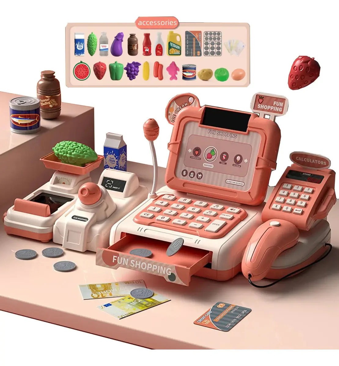 Caixa registradora de brinquedos para professores Caixa registradora rosa