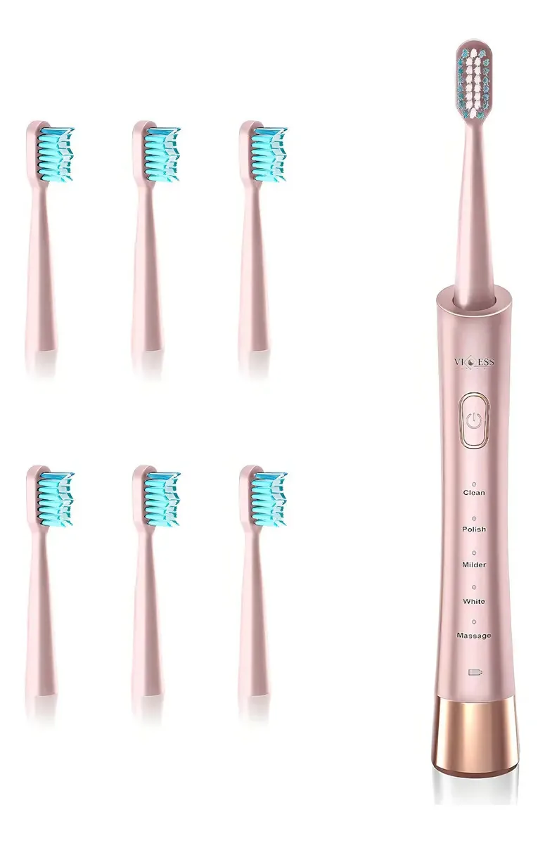 Escova de dentes elétrica recarregável Viess, escova de dentes elétrica inteligente de limpeza e branqueamento, escova de dentes elétrica com cabo USB de design integrado, com 6 cabeças