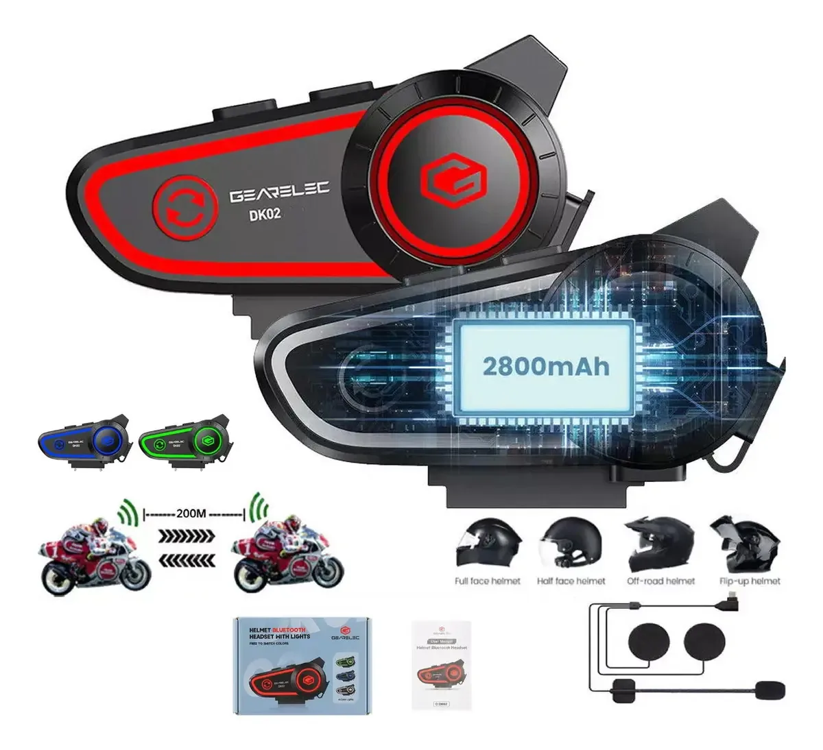 Fones de ouvido comunicadores Bluetooth para capacete de motocicleta