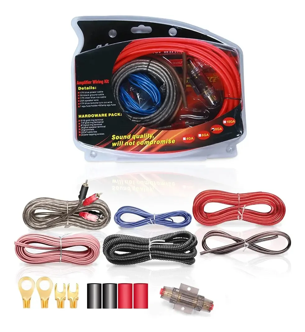 Kit de veículo de áudio 8ga Cabos de áudio Rca para amplificador