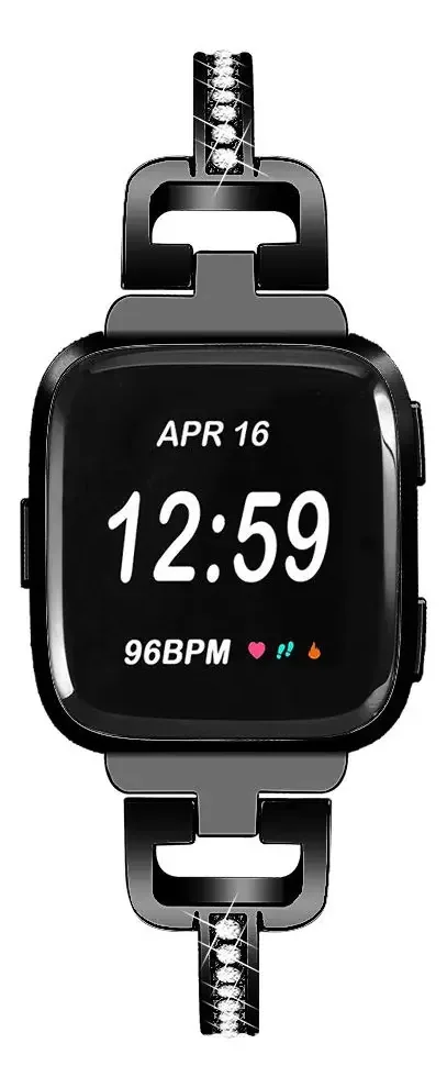 Bandas De Metal Mtozon Compatíveis Com Fitbit Versa 2/Versa Lite/Versa Para Mulheres, Pulseira Fina Com Falsos Strass, Pulseiras De Luxo, Cor Preta