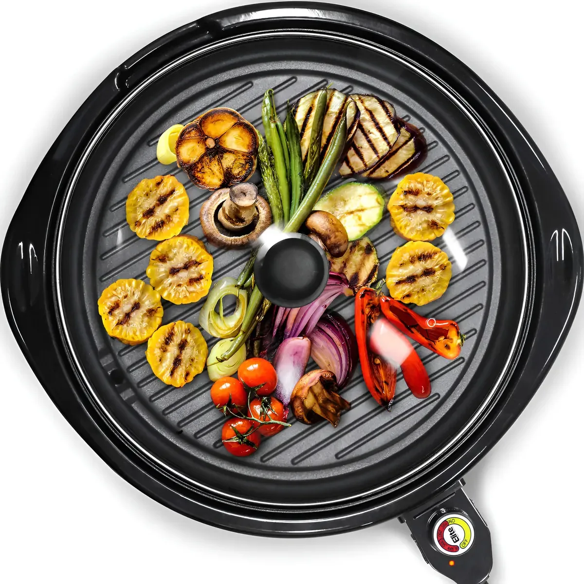 Elite Gourmet EMG-980BSC - Grelha antiaderente redonda E, cor preta