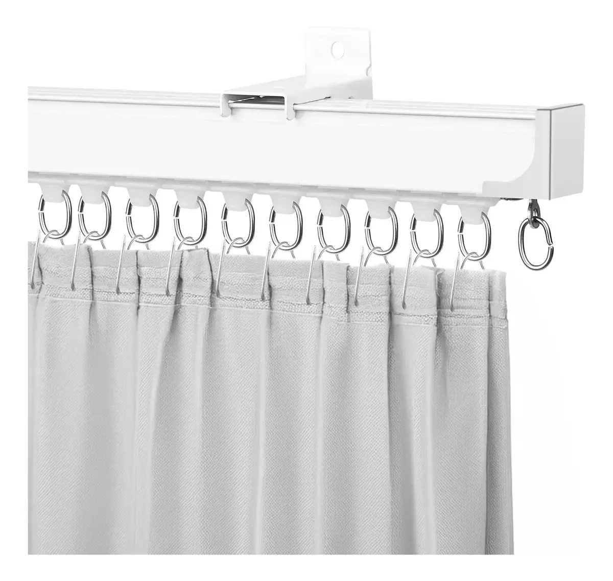Cortina ajustável Kkluv® Cortinas de metal Trilho de cortina de teto ou parede Tubo de cortina de 80 a 150 cm com rolos e ganchos silenciosos para sala de estar, quarto, chuveiro e trailer