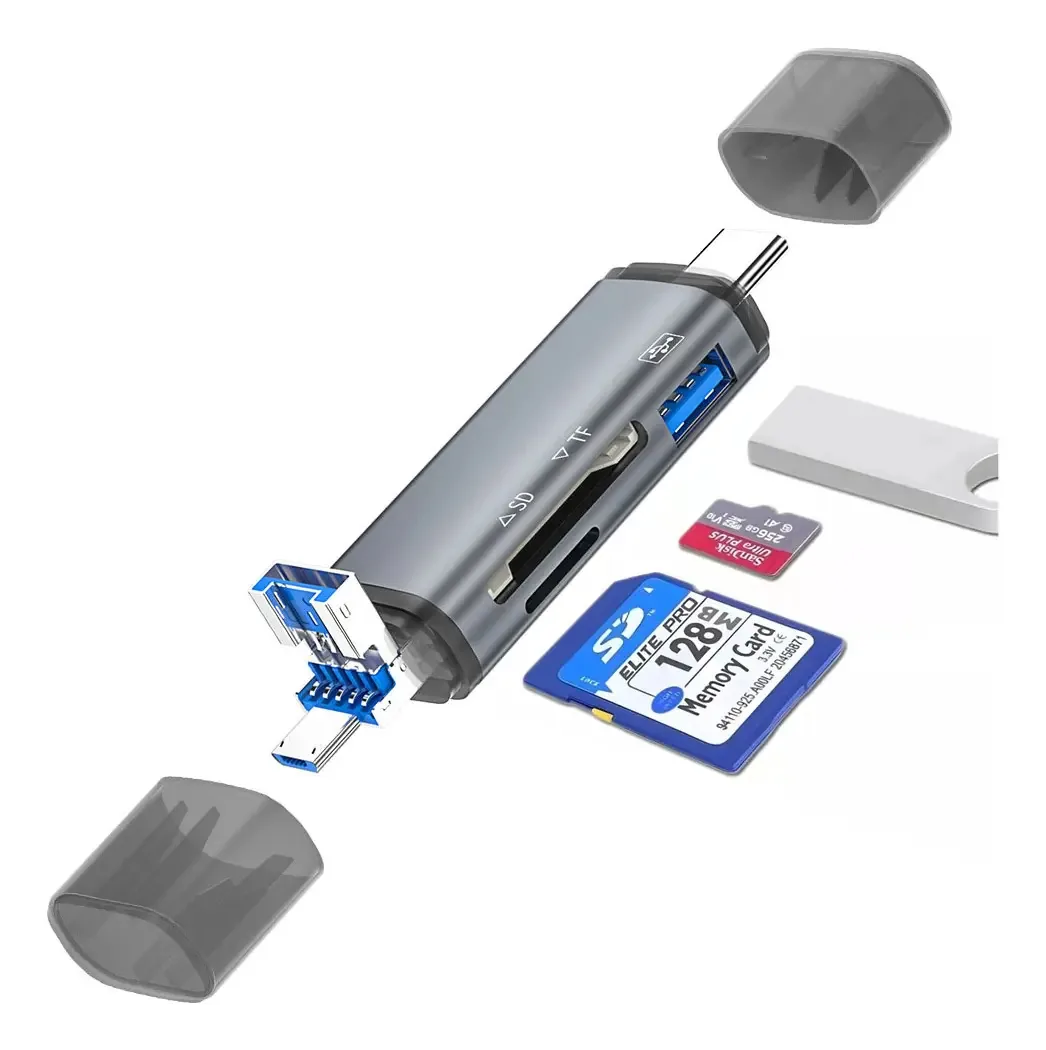 Leitor de cartão de memória Qyju USB C 6 em 1 Adaptador USB OTG