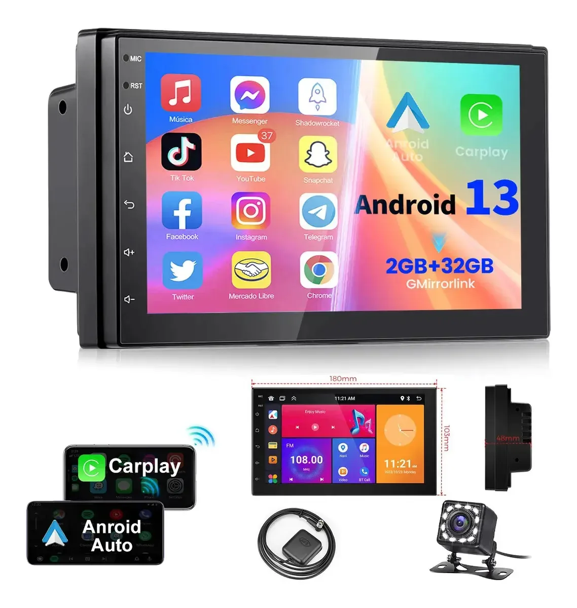 Som automotivo Gearelec 3775160 9210S1 com USB e bluetooth