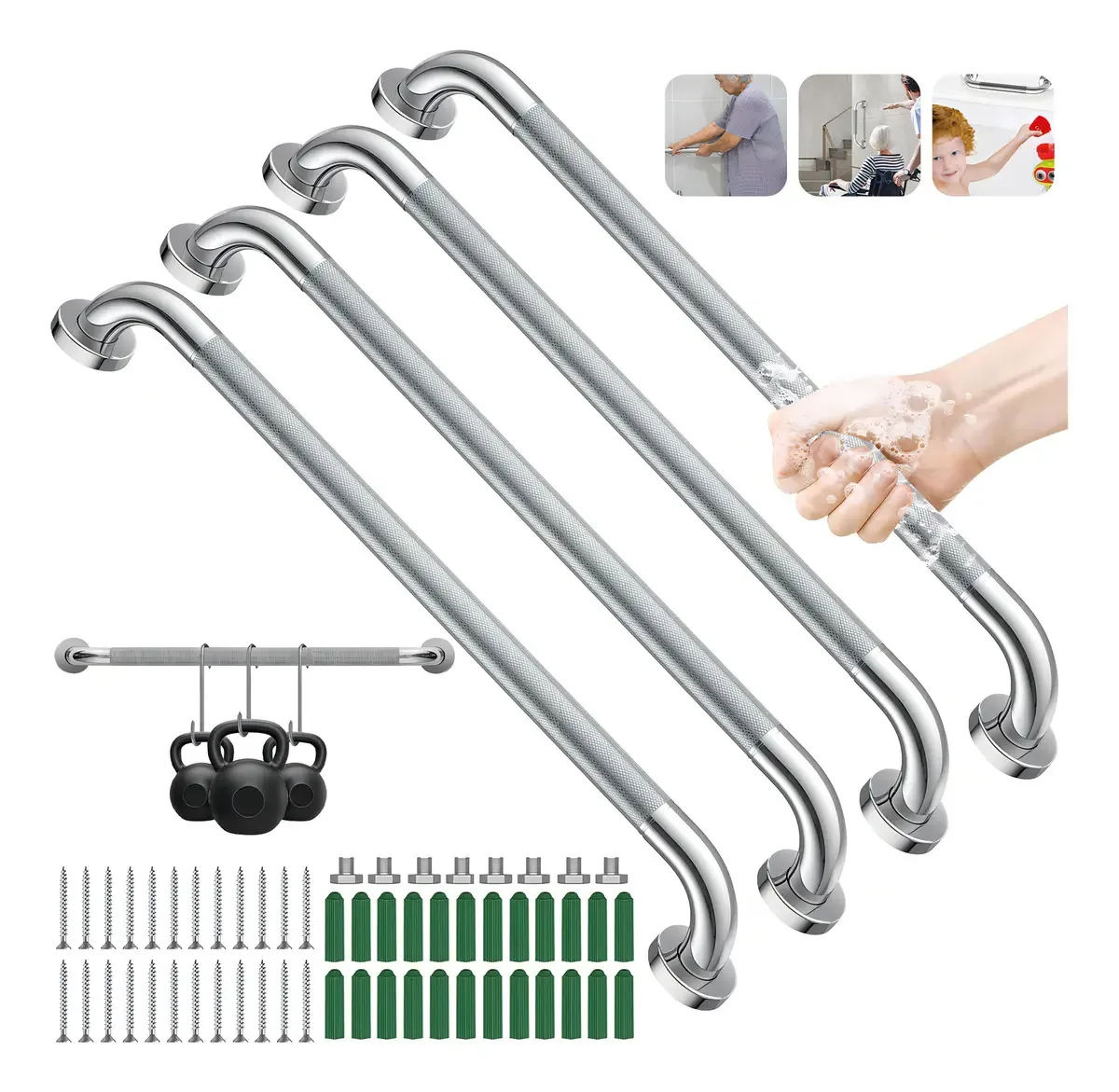 Barra De Apoio Em Alumínio 80cm Idosos Deficientes Banheiros Alça Corrimão Apoio Segurança 80cm Inox 4pcs Em Aço Inox Polido Brilhante Cor Alta Qualidade Inox Aplicável A Múltiplos Cenários Prata