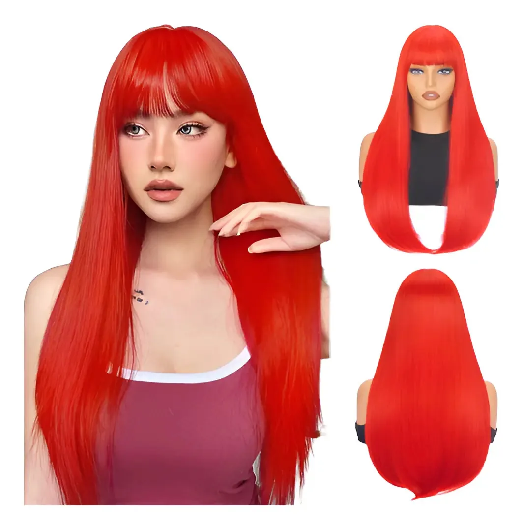 Perucas Longas Femininas Tamanho da base M Tonalidade Red
